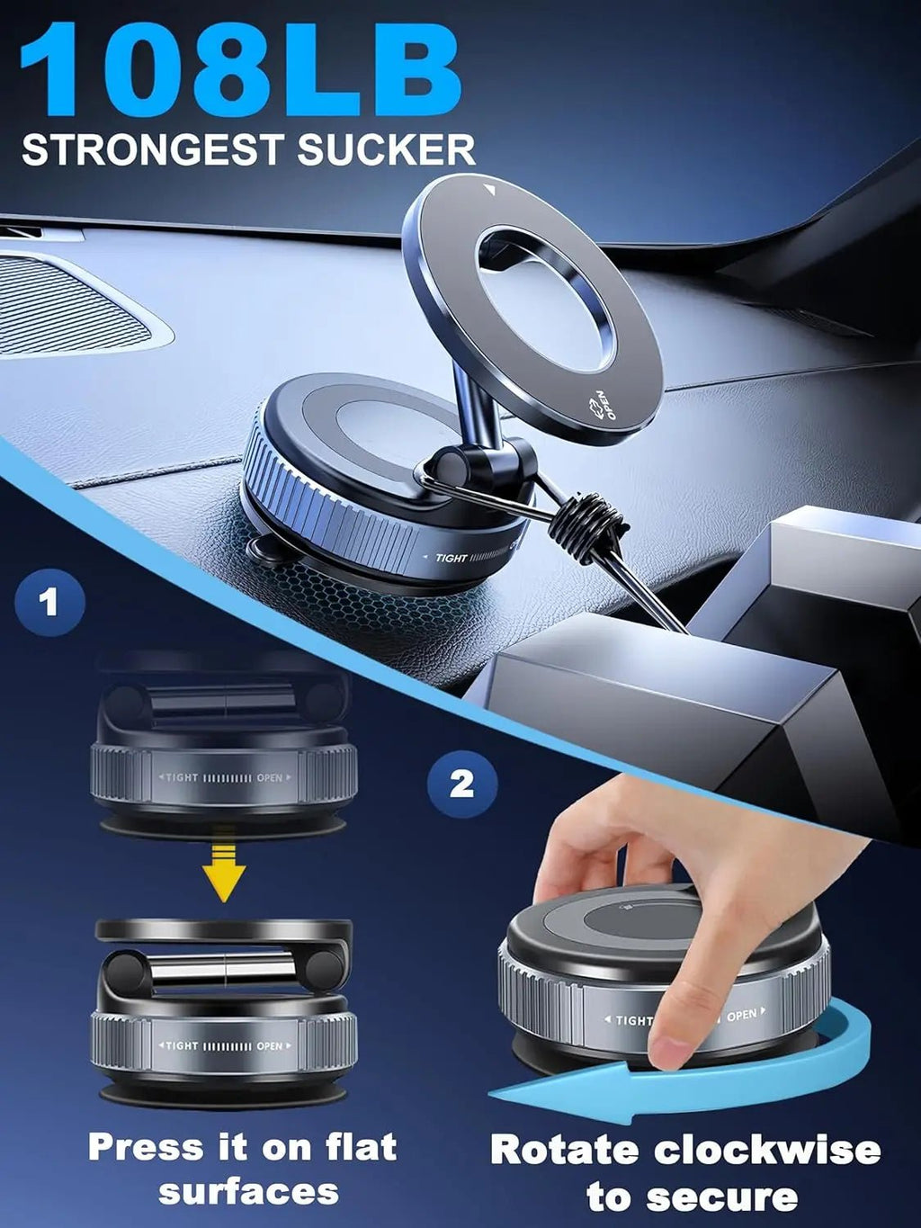 360 Magnetic Vacuum Phone Mount Adjustable Car Dashboard Holder - product image 9