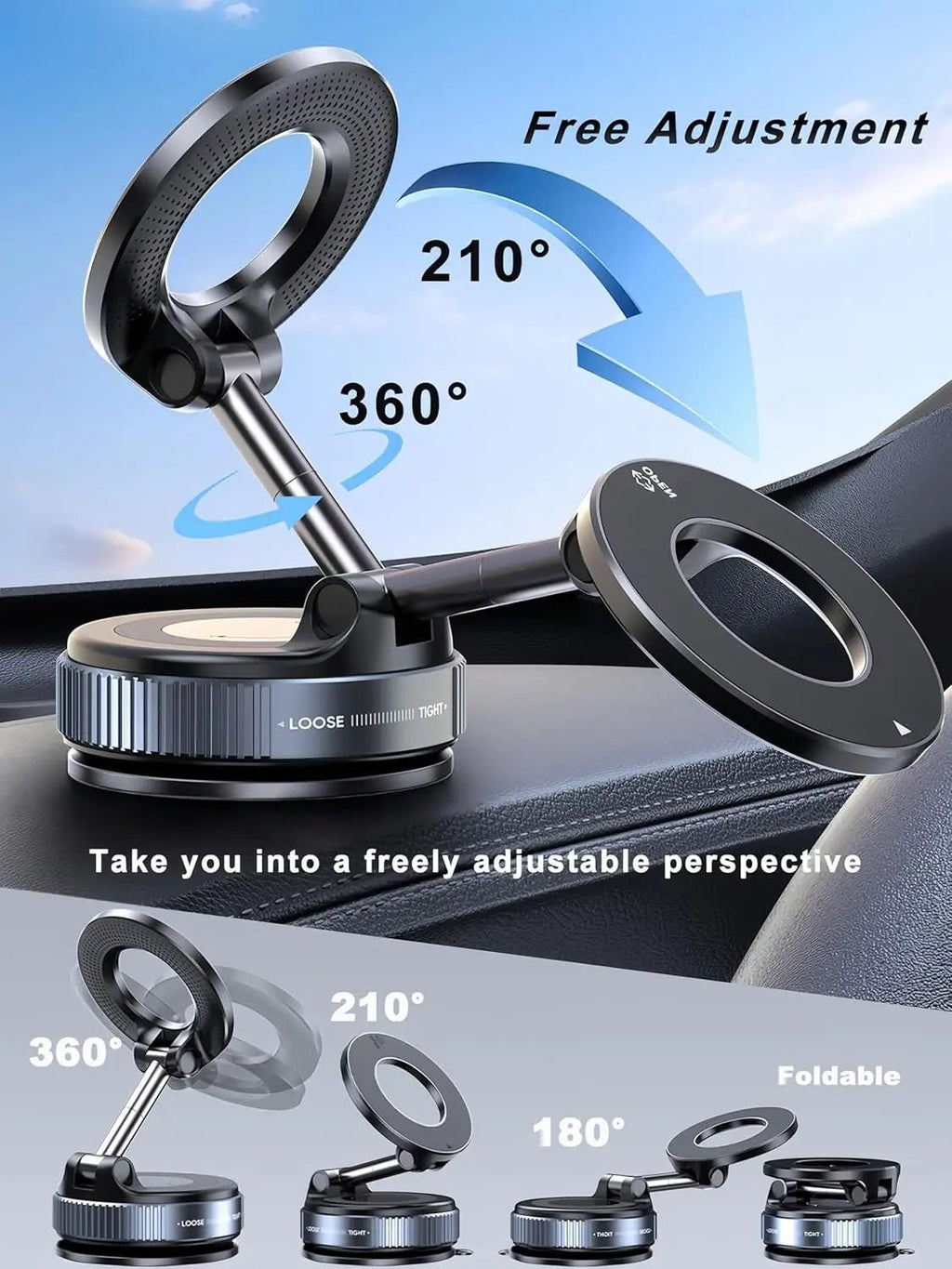 360 Magnetic Vacuum Phone Mount Adjustable Car Dashboard Holder - product image 12