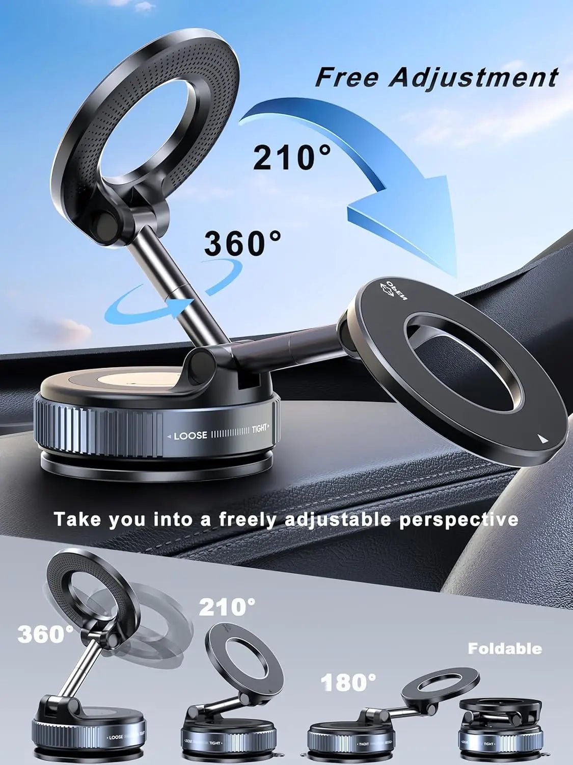 360 Magnetic Vacuum Phone Mount Adjustable Car Dashboard Holder - product image 12