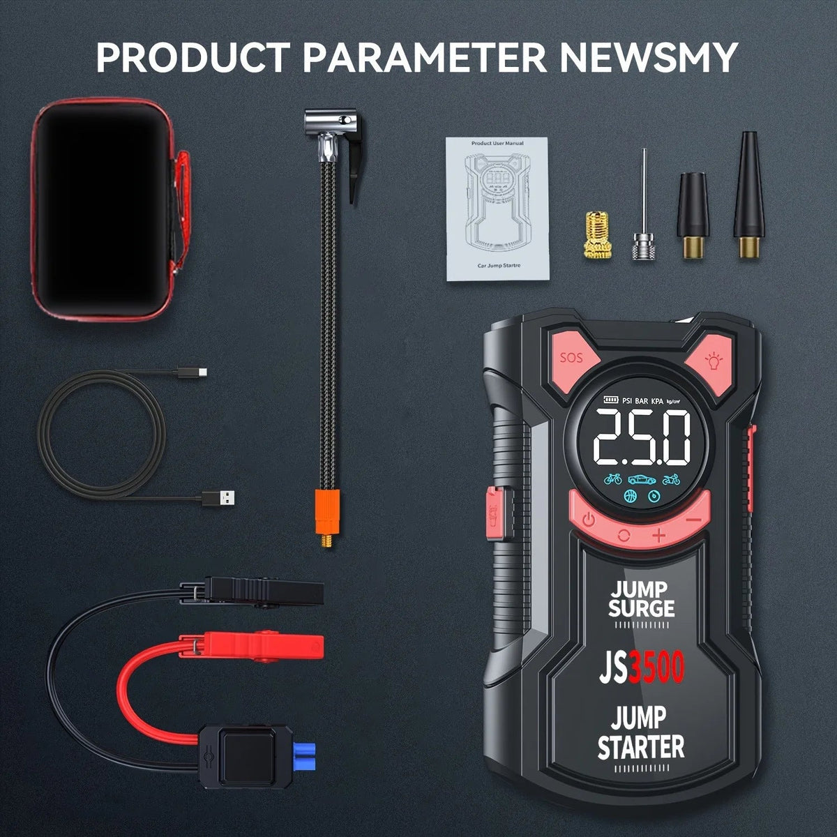 5-in-1 Portable Jump Starter & Tire Inflator 16 000mah Emergency Kit - product image 6