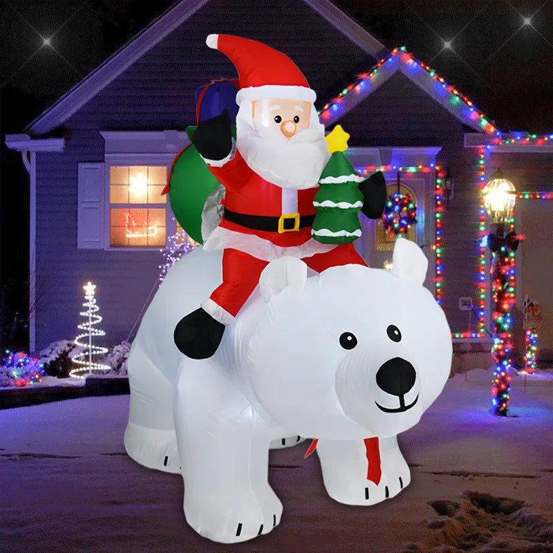 Santa Riding a Polar Bear LED Christmas Inflatable