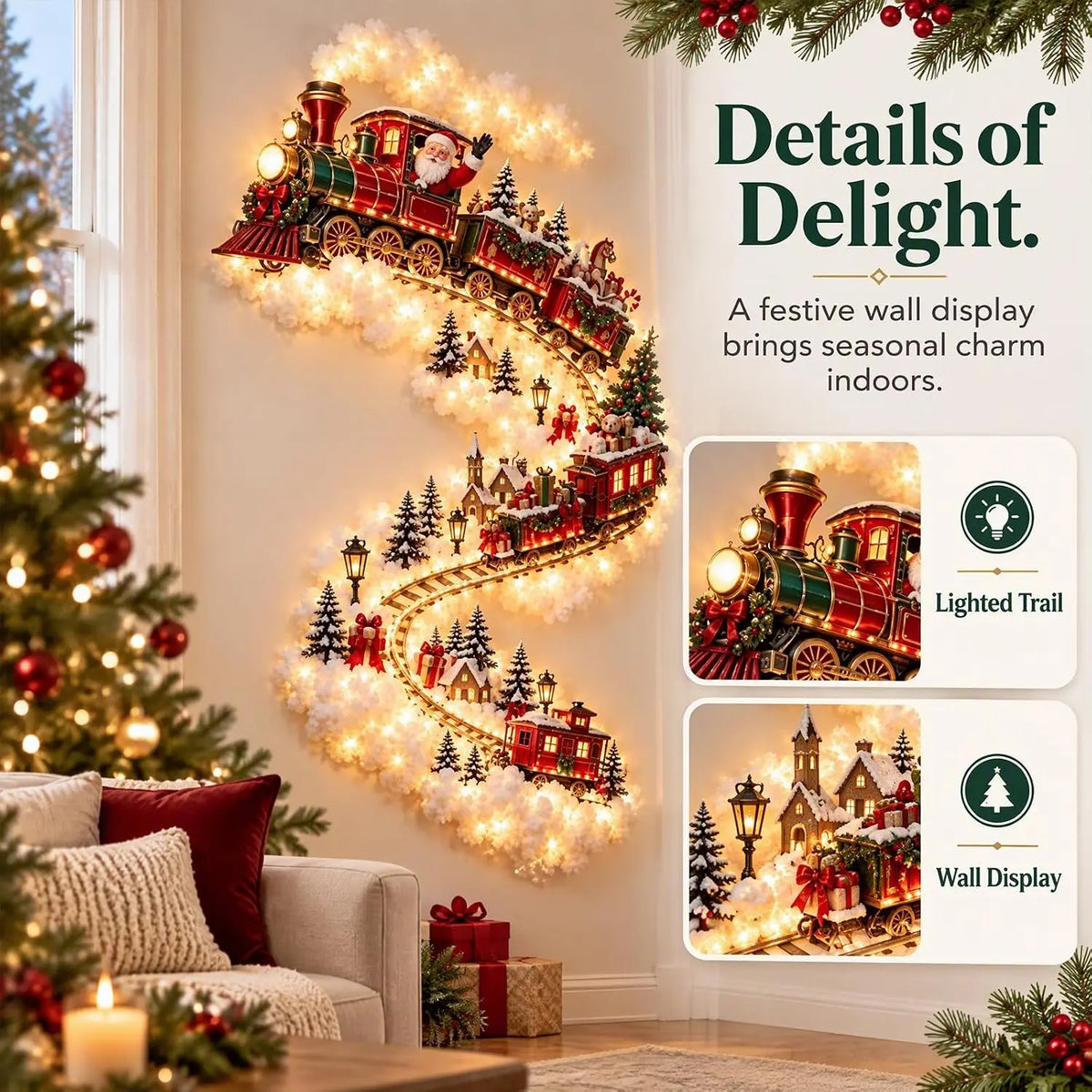 Santa Sleigh & Reindeer LED Christmas Wall Light