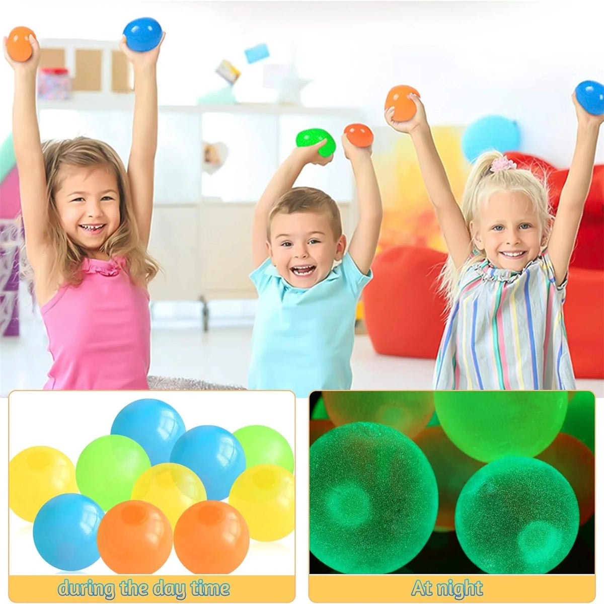 5 10pcs Glow in the Dark Sticky Balls - Squishy Stress Relief Toys - product image 5