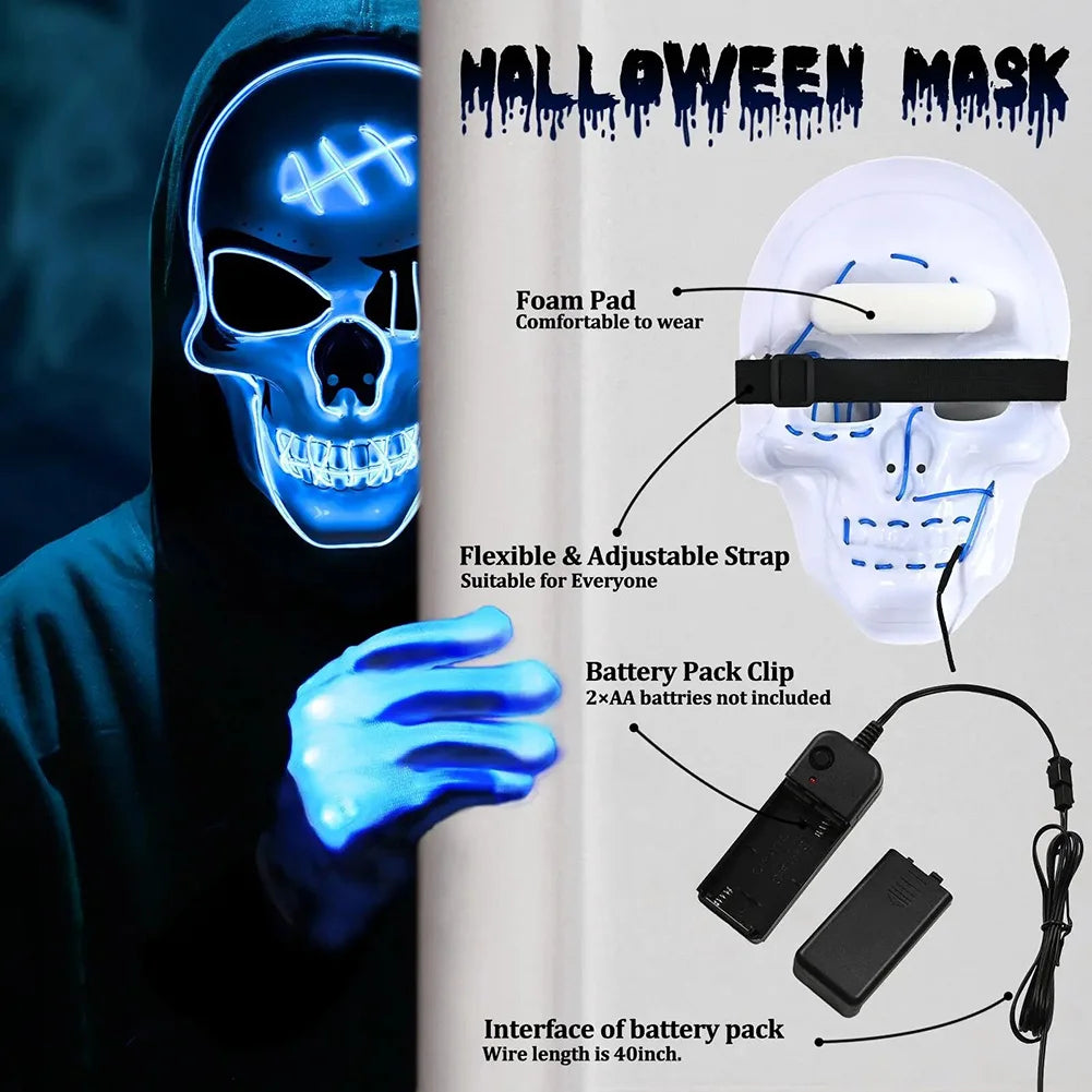 Halloween LED Mask with Gloves Glowing Skull Costume Set Lights Up - image 4