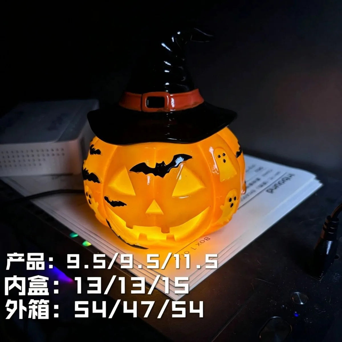 Halloween Glowing Ghost Bat Pumpkin Desk Lamp Resin Craft Ornament - image 22