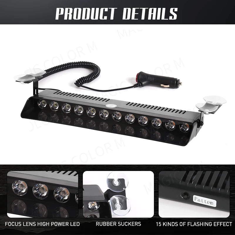 12 LED Car Strobe Light Flash Warning Signal Beacon Traffic Fireman - product image 9