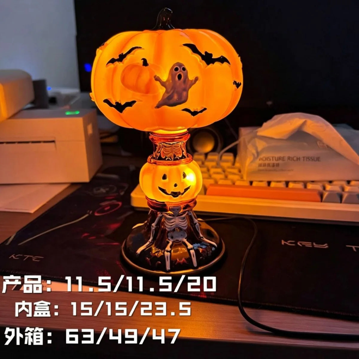 Halloween Glowing Ghost Bat Pumpkin Desk Lamp Resin Craft Ornament - image 19