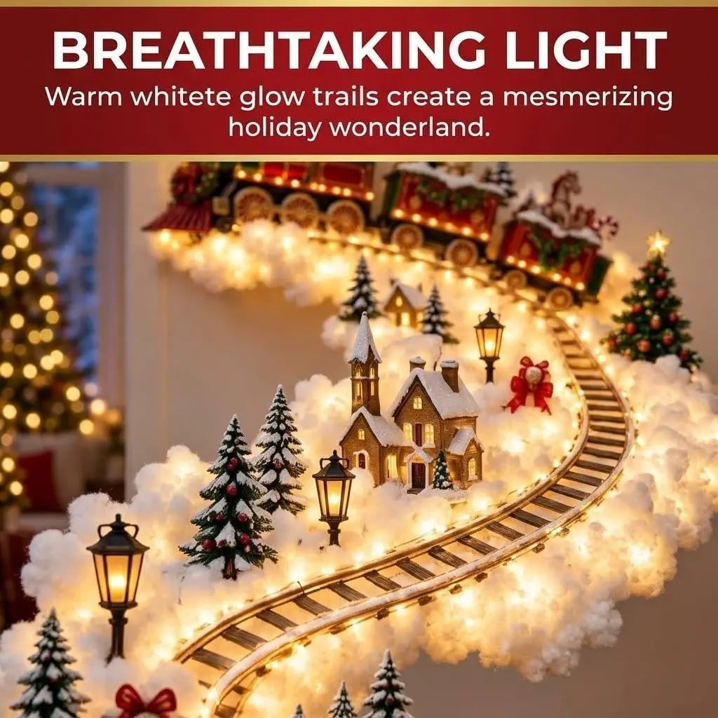 Christmas Magic Trail Wall Light-LED Glowing Christmas Scene Wall Decoration Santa Sleigh Reindeer Hanging Decoration for Party