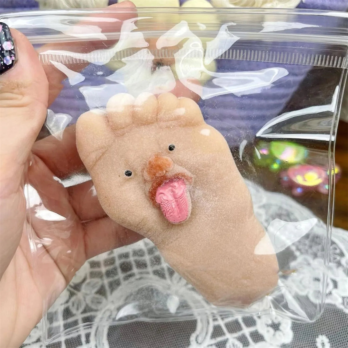 Squishy Toy Fun Fidget Foot Shape Tongue Out Stress Relief Sensory - product image 1