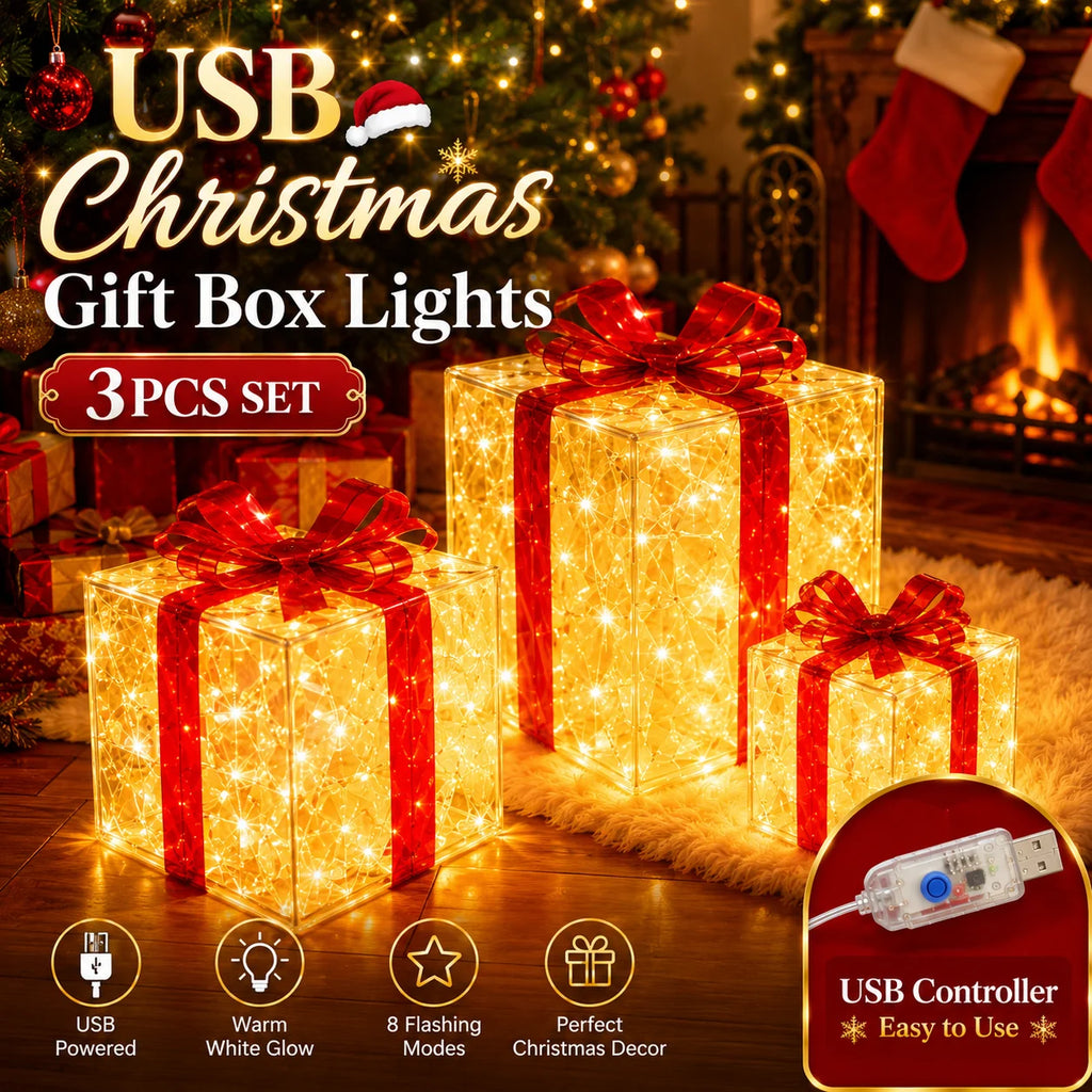 Christmas Lights Gift Box 3pcs LED Presents with 8 Modes - product image 1