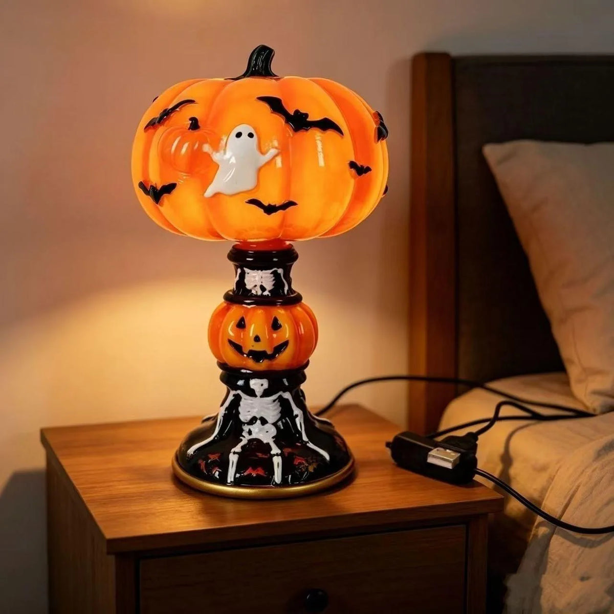 Halloween Glowing Ghost Bat Pumpkin Desk Lamp Resin Craft Ornament - image 2