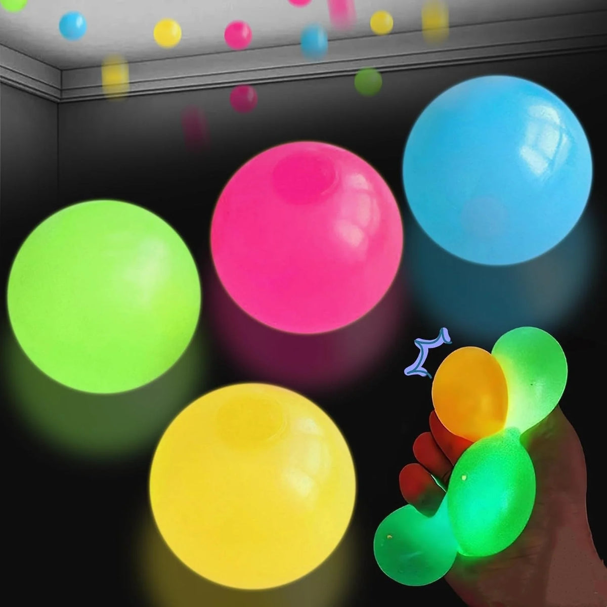 5 10pcs Glow in the Dark Sticky Balls - Squishy Stress Relief Toys - product image 20