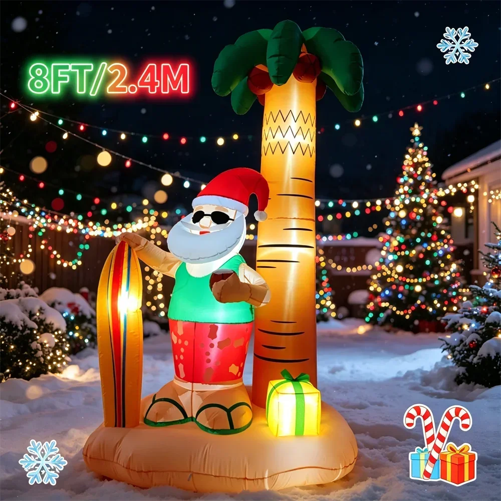 8 ft Hawaiian Santa Christmas Inflatable with LED Lights