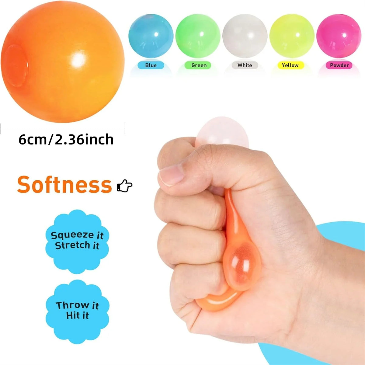 5 10pcs Glow in the Dark Sticky Balls - Squishy Stress Relief Toys - product image 2