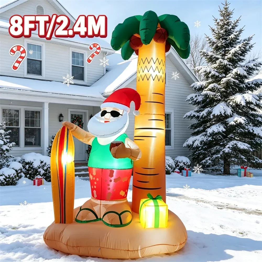 8 ft Hawaiian Santa Christmas Inflatable with LED Lights