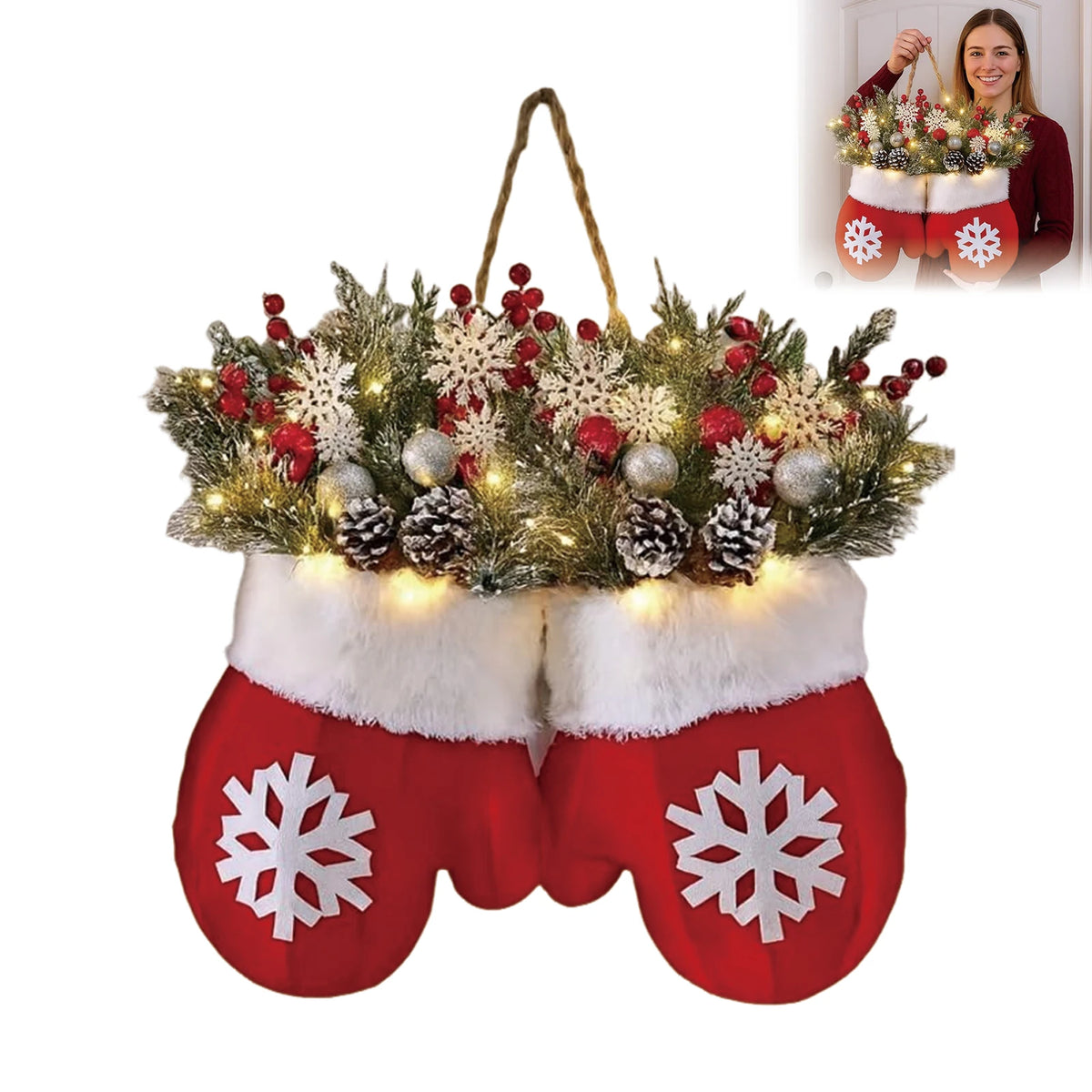 Christmas Gloves Wreath with Light Festive Hanging Wall Decor - product image 6