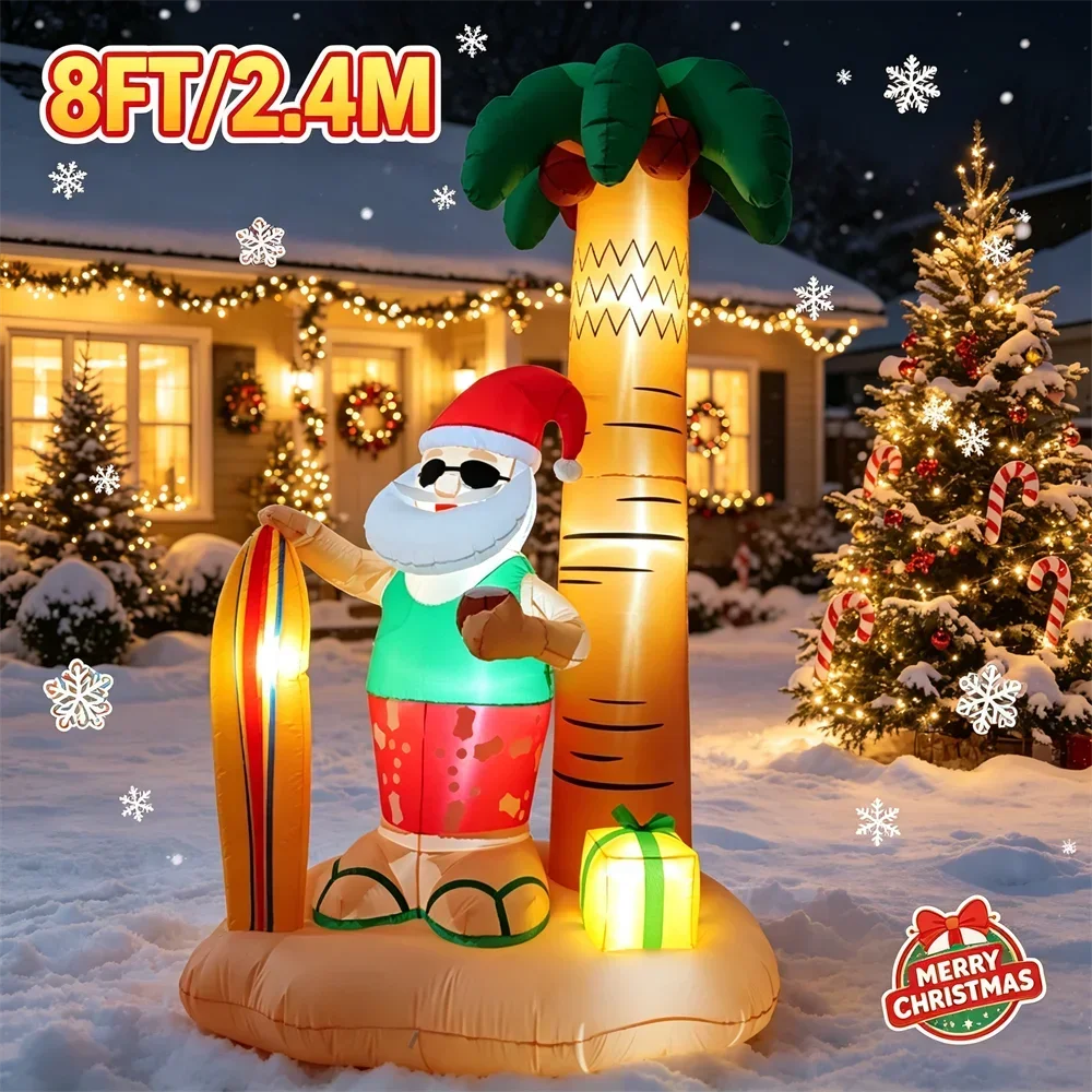 8 ft Hawaiian Santa Christmas Inflatable with LED Lights