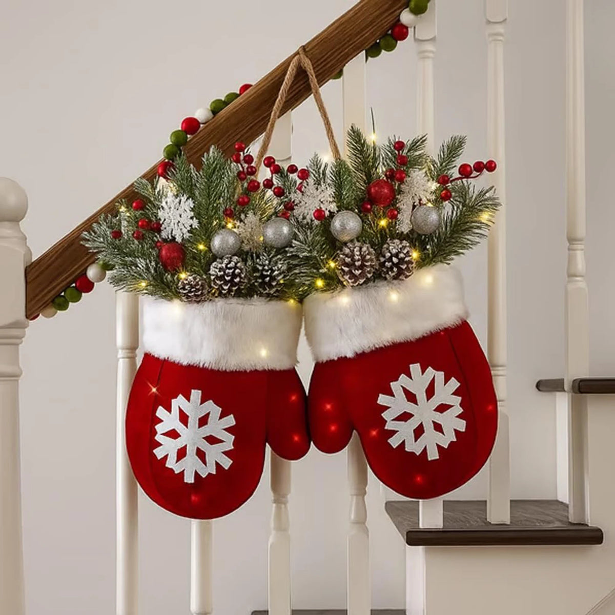 Christmas Gloves Wreath with Light Festive Hanging Wall Decor - product image 8