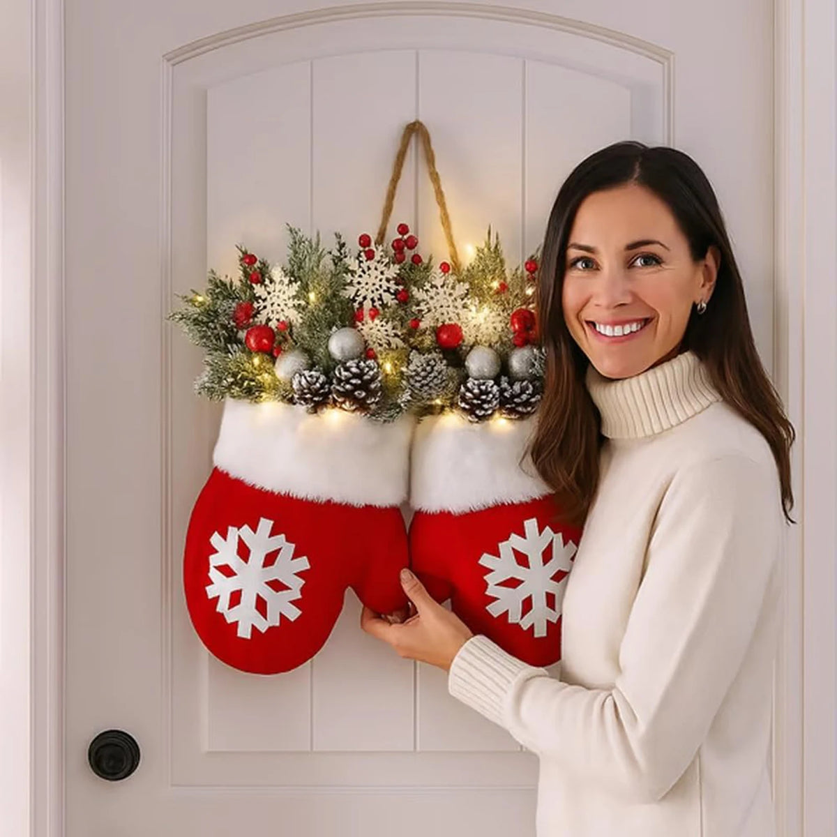 Christmas Gloves Wreath with Light Festive Hanging Wall Decor - product image 7