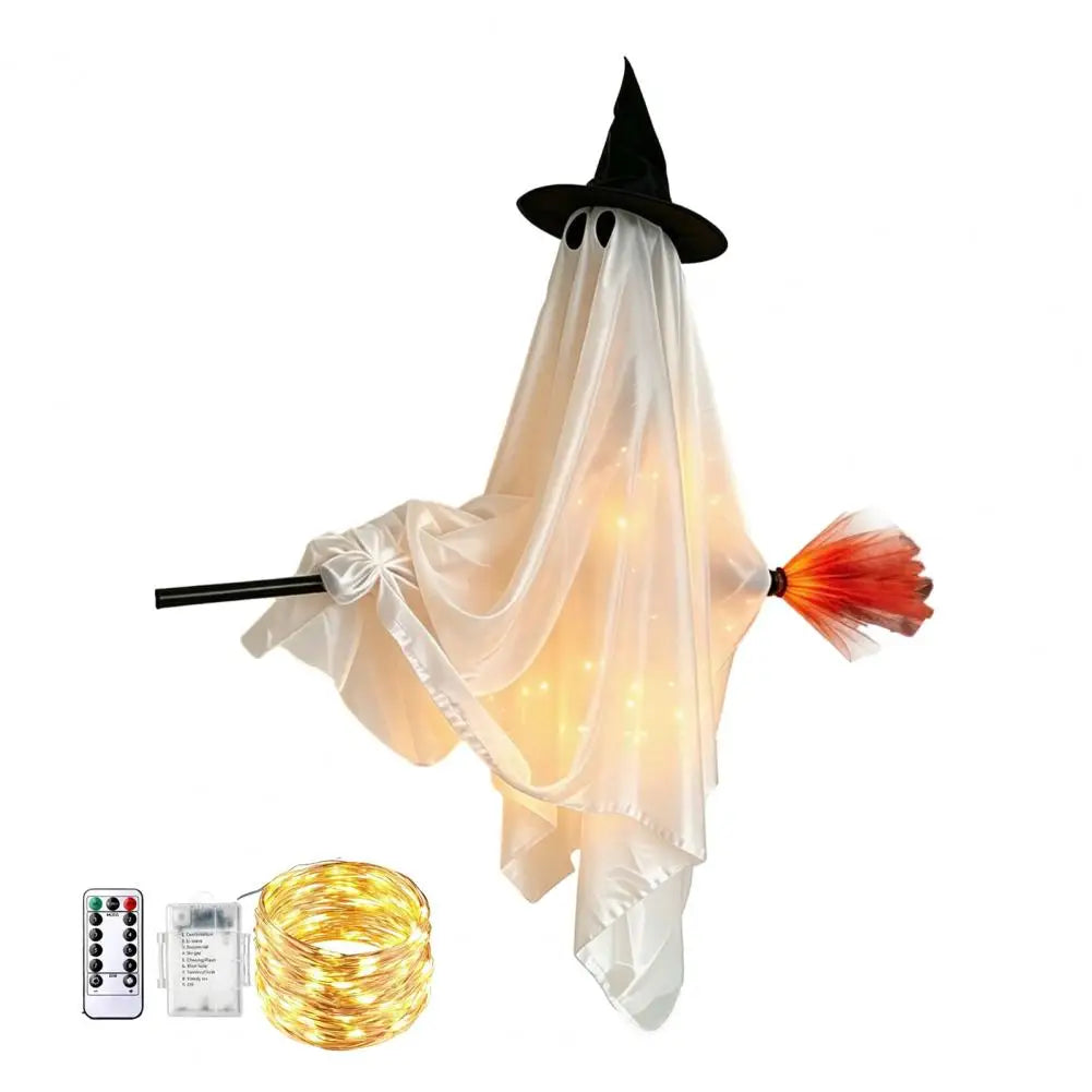 Halloween Hanging Ghost Decor Cute Ornament with Broom Flying Witch - image 7