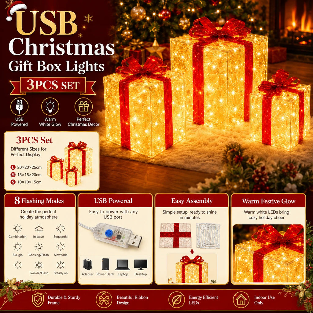 Christmas Lights Gift Box 3pcs LED Presents with 8 Modes - product image 8