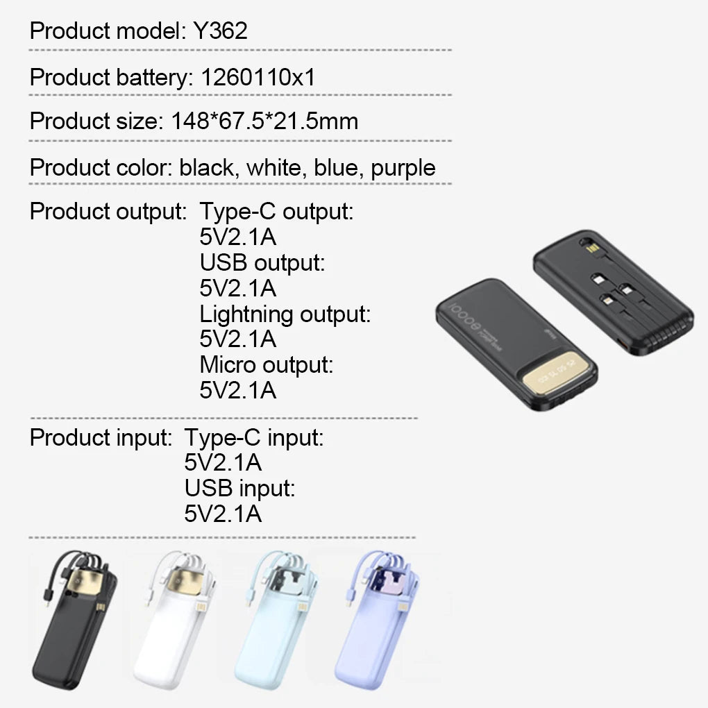 10000mah Power Bank Built-in Type-c Cable & Digital Display - product image 5