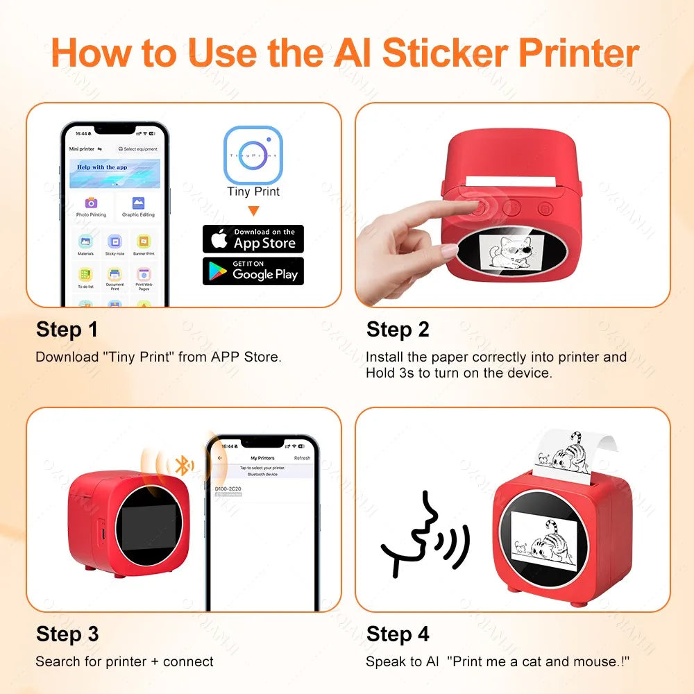 AI Voice-Powered Portable Thermal Sticker Printer with HD Screen