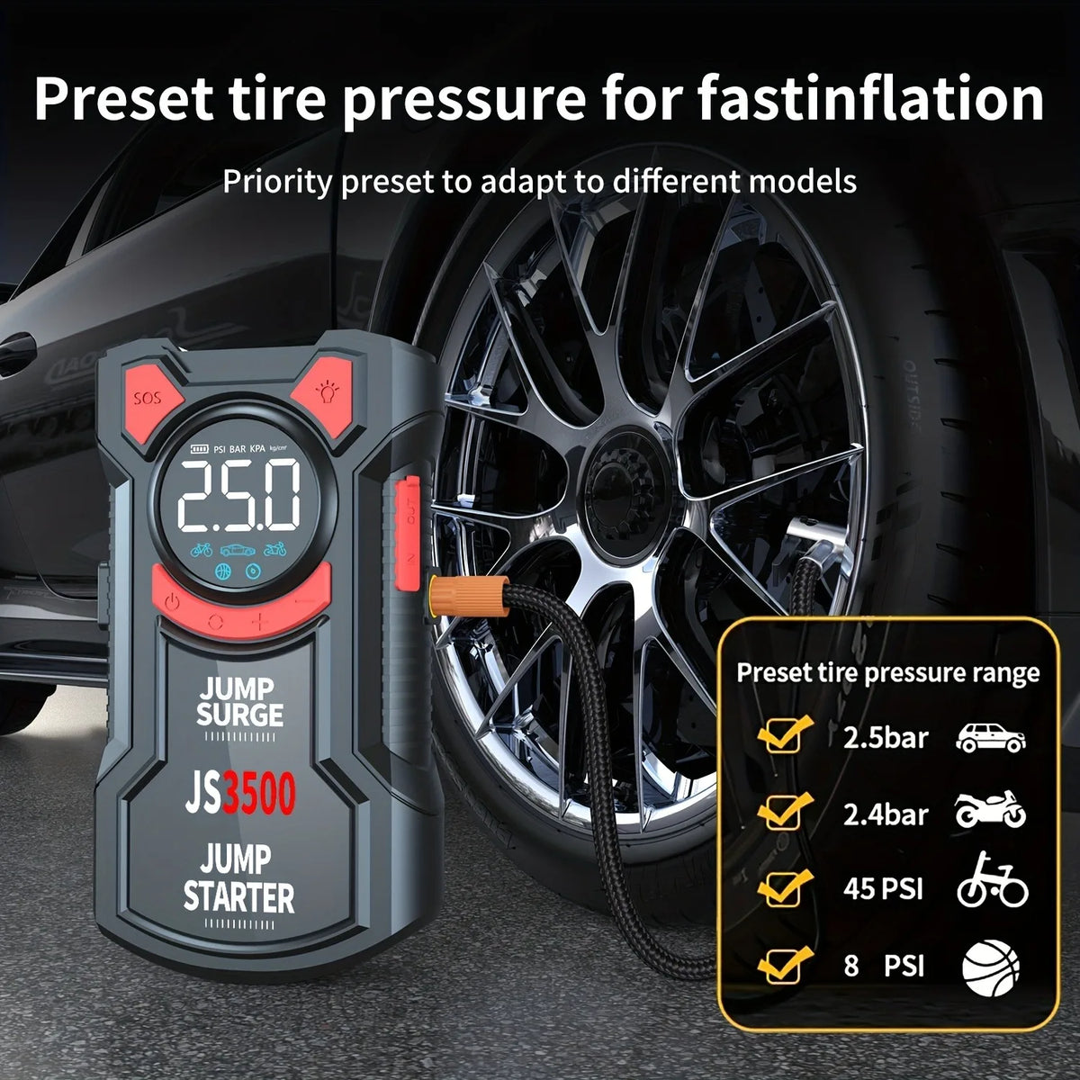 5-in-1 Emergency Jump Starter & Tire Inflator