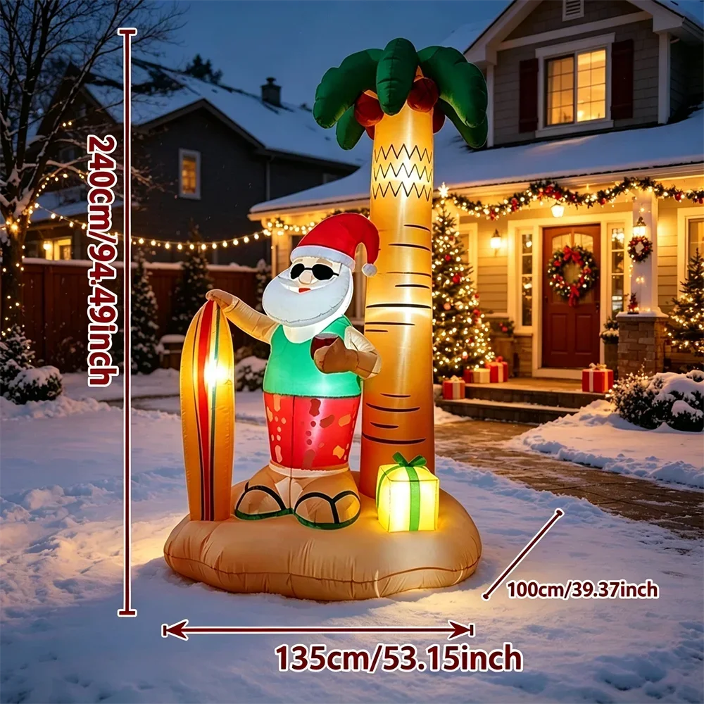 8 ft Hawaiian Santa Christmas Inflatable with LED Lights