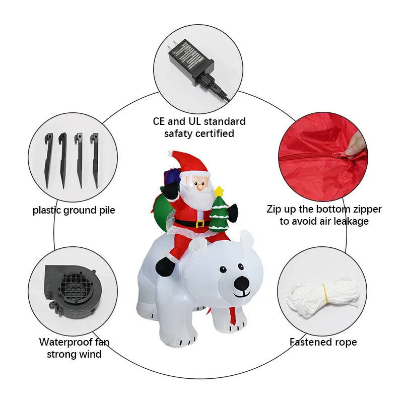 Santa Riding a Polar Bear LED Christmas Inflatable