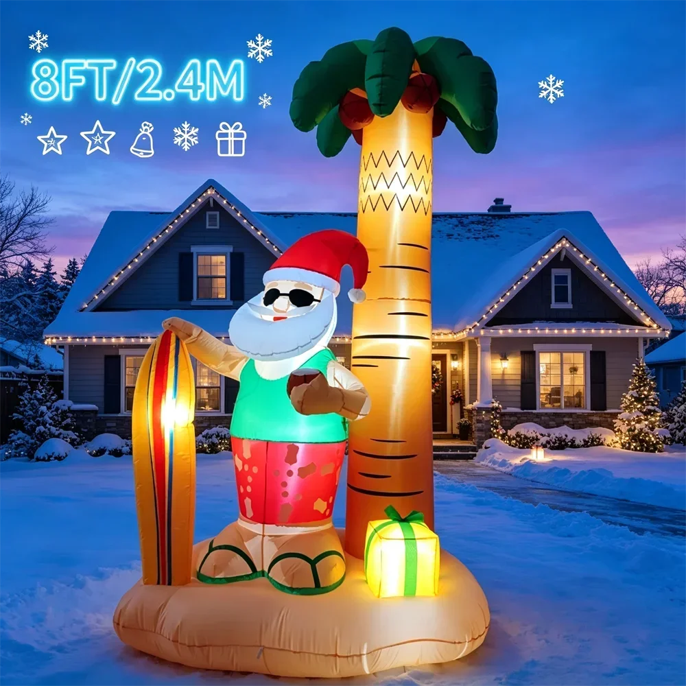8 ft Hawaiian Santa Christmas Inflatable with LED Lights