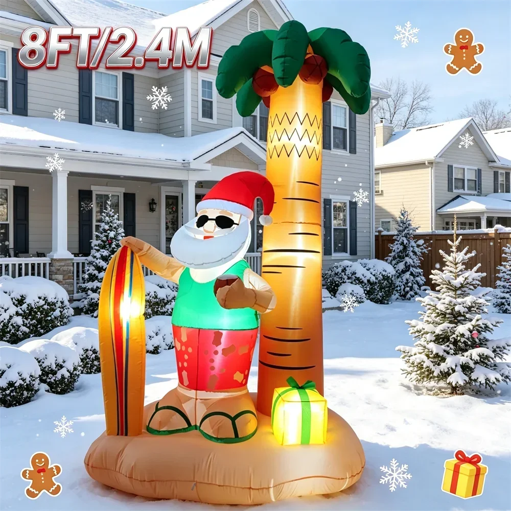 8 ft Hawaiian Santa Christmas Inflatable with LED Lights