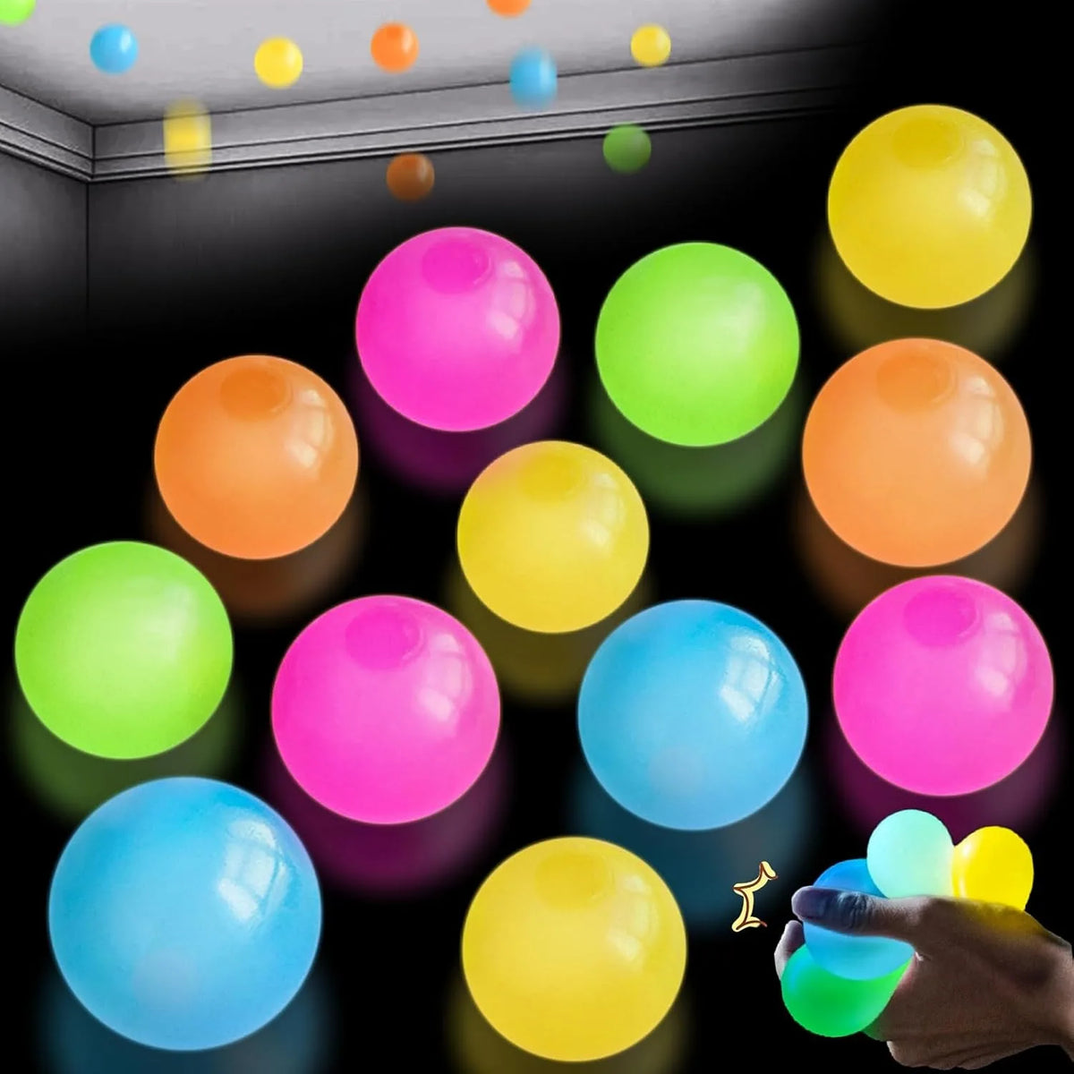 5 10pcs Glow in the Dark Sticky Balls - Squishy Stress Relief Toys - product image 1