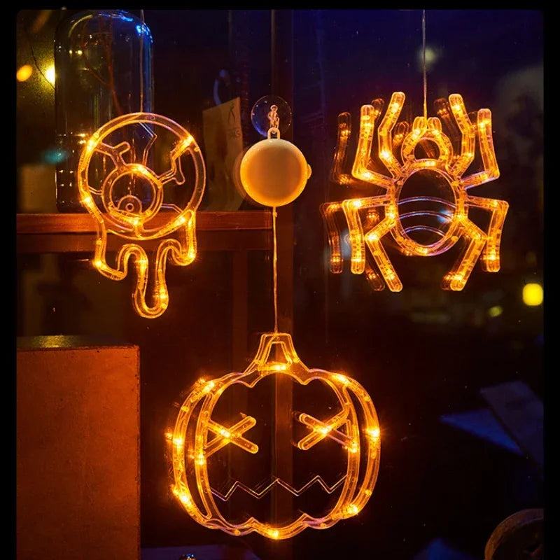 Halloween Decor Orange Pumpkin Ghost Window Light with Suction Cup - image 5