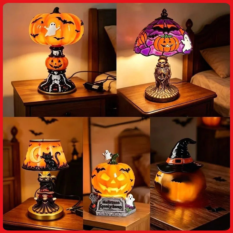 Halloween Glowing Ghost Bat Pumpkin Desk Lamp Resin Craft Ornament - image 1