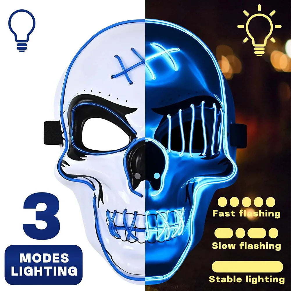Halloween LED Mask with Gloves Glowing Skull Costume Set Lights Up - image 3