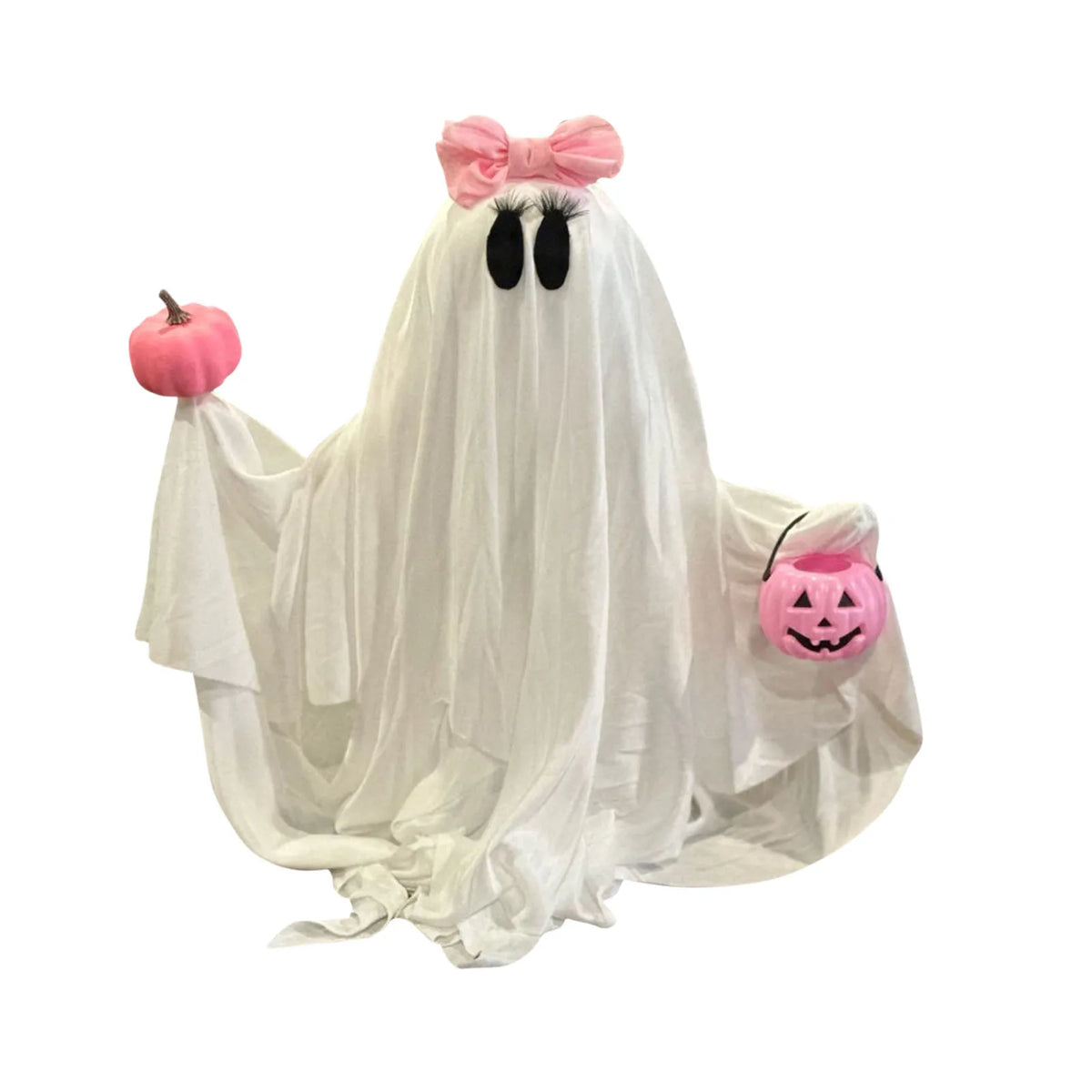 Halloween Ghost Holding Pink Pumpkin Decor Indoor Spooky Party - image 4
