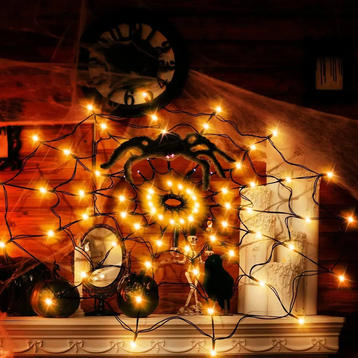 Glowing Halloween Spider Web Decoration Lights (Indoor or Outdoor)