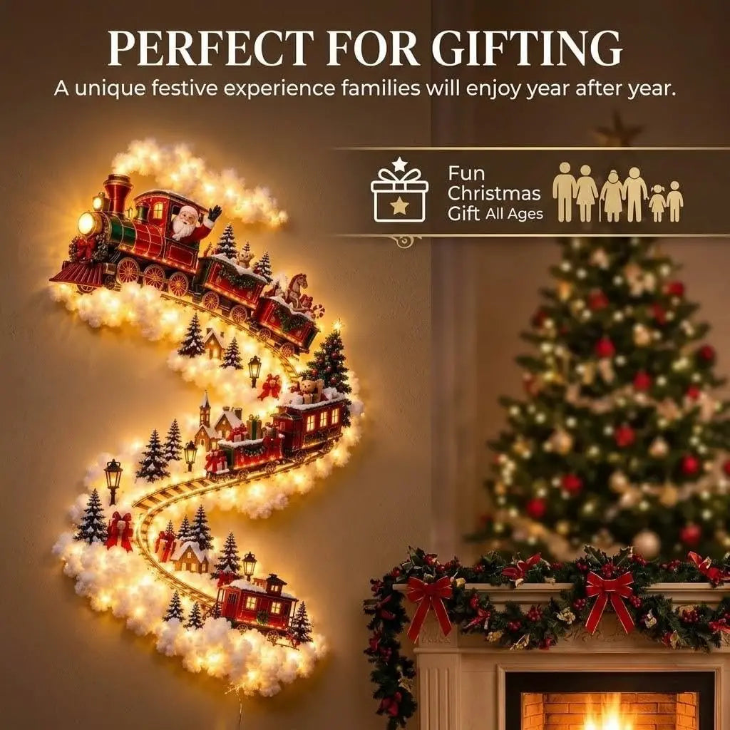 Christmas Magic Trail Wall Light-LED Glowing Christmas Scene Wall Decoration Santa Sleigh Reindeer Hanging Decoration for Party